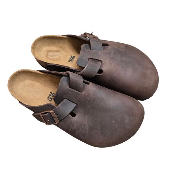 Birkenstock Bostons Womens Size 7 Sandals Clogs Habana Brown Oiled Leather Slide - Picture 1 of 7